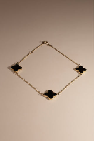 9k YG Black Onyx Clover Bracelet