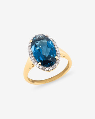 9k Yellow Gold 4.59ct London Blue Topaz & Diamond Ring