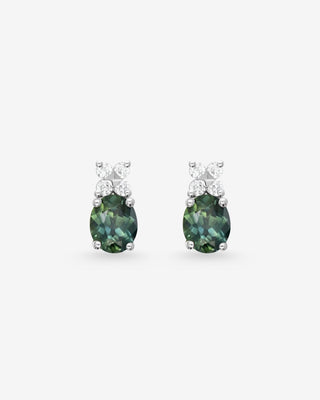 18k White Gold Teal Sapphire & Diamond Earrings