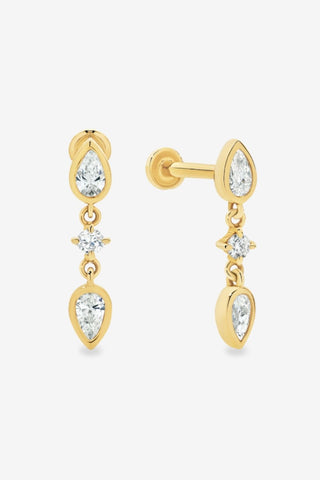 9k YG 0.33ct Pear & Round Natural Diamond Drop Stud Earrings
