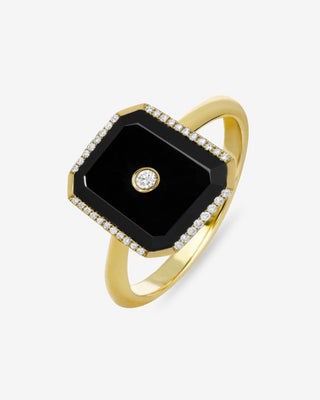 9k Yellow Gold Black Onyx & Diamond Ring