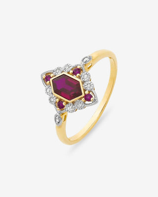 9k Yellow & White Gold Created Ruby & Diamond Ring
