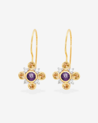 9k Yellow Gold Amethyst, Citrine & Diamond Shepherds Hook Earrings