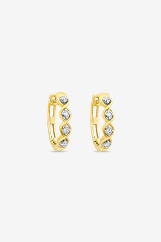 9k YG 0.09ct Crisscross Natural Diamond Huggie Earrings