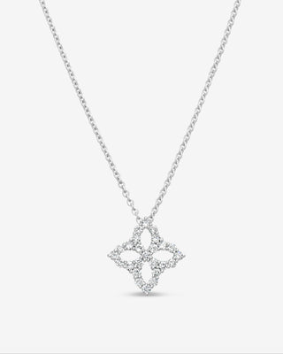 9k White Gold Natural Diamond-Set Flower Pendant With Chain