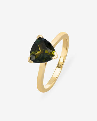 9k Yellow Gold 0.98ct Trilliant Cut Green Australian Sapphire Ring