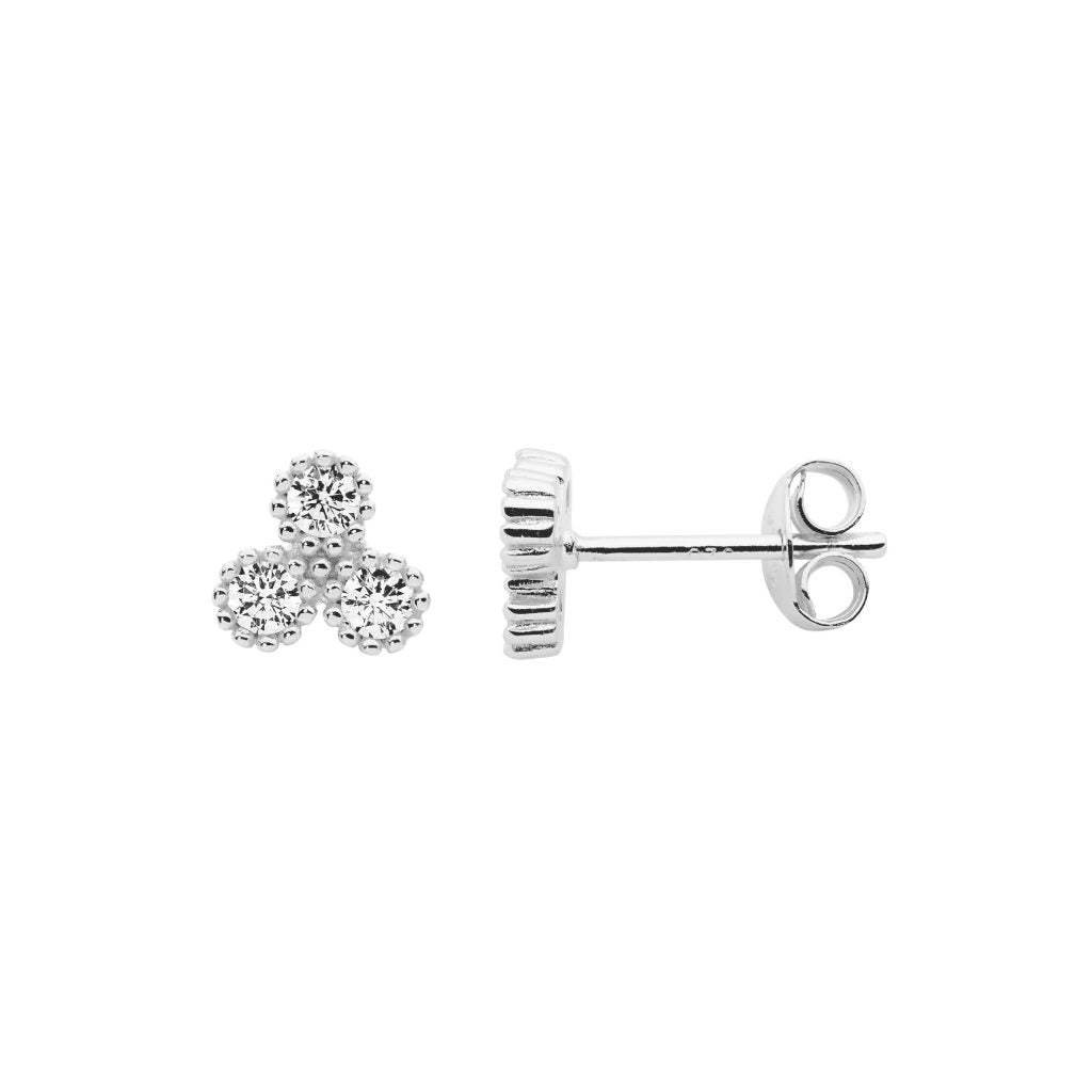 Sterling Silver White Cubic Zirconia Cluster Crown Set Stud Earings