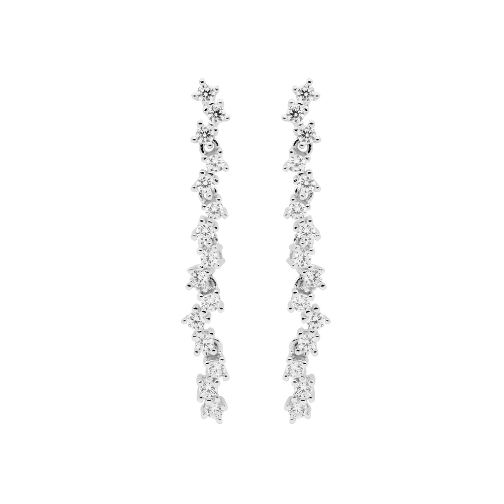 Sterling Silver White Cubic Zirconia Staggered 4cm Drop Earrings   