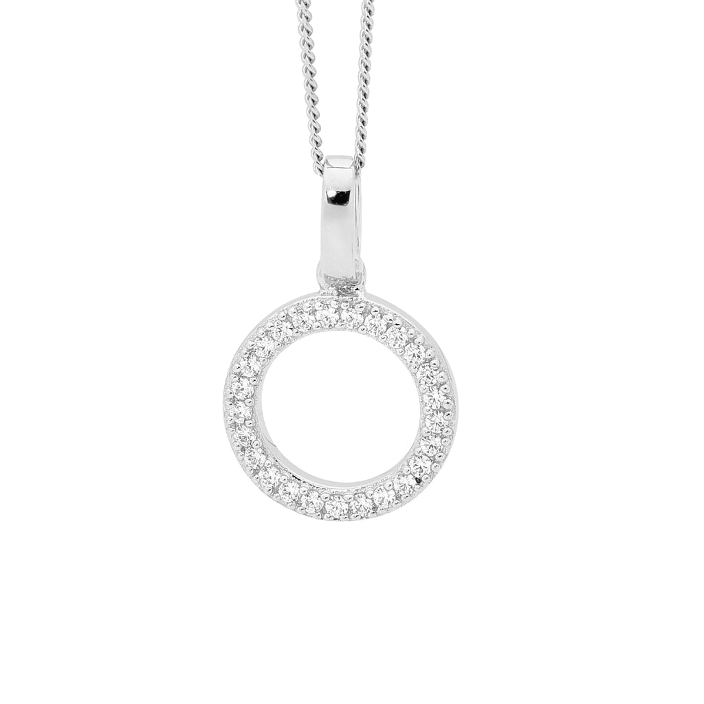 Sterling Silver White Cubic Zirconia Drop Circle Pendant   
