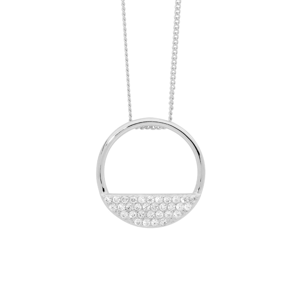 Sterling Silver White Cubic Zirconia 28mm Open Circle Pendant