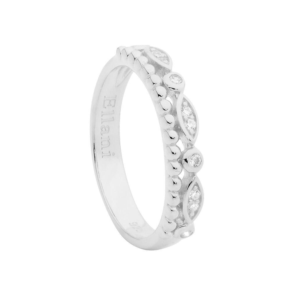 Sterling Silver Double Row Ring , White Cubic Zirconia & Bubble Band   