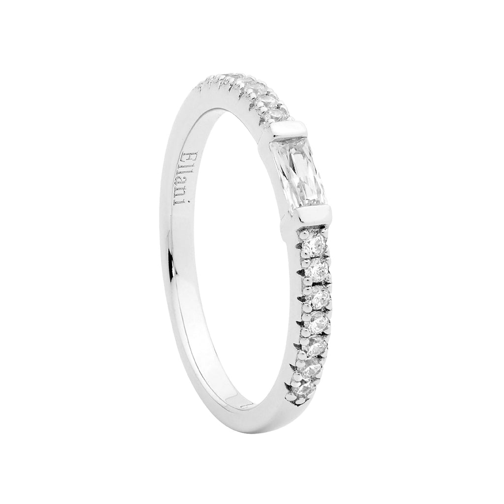 Sterling Silver White Cubic Zirconia Band With White Baguette Cubic Zirconia Ring    