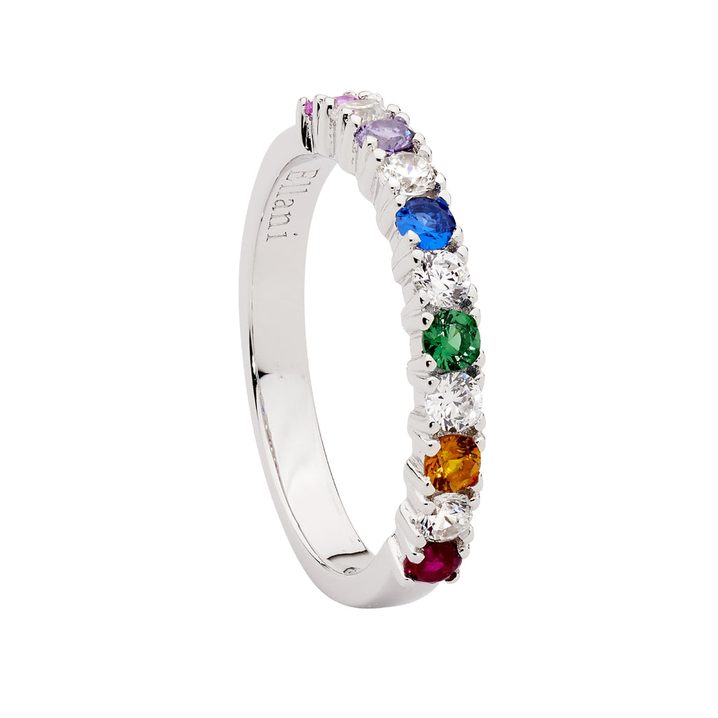 Sterling Silver White & Multi Colour Cubic Zirconia Ring    