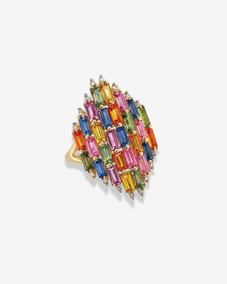 9k Yellow Gold Multicoloured 4.50ct Sapphire & Diamond Ring
