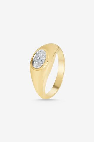 1.01ct oval lab-grown diamond signet ring, 9k yellow gold