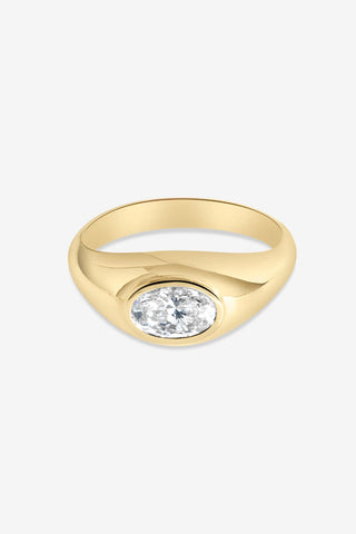 1.01ct oval lab-grown diamond signet ring, 9k yellow gold