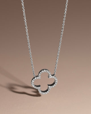 9k White Gold 0.12ct Diamond Clover Necklace
