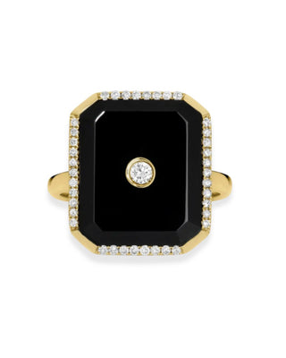 9k Yellow Gold Black Onyx & Diamond Ring