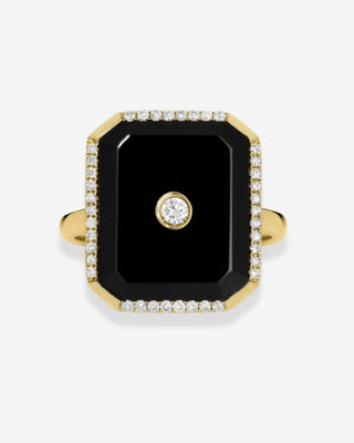 9k Yellow Gold Black Onyx & Diamond Ring