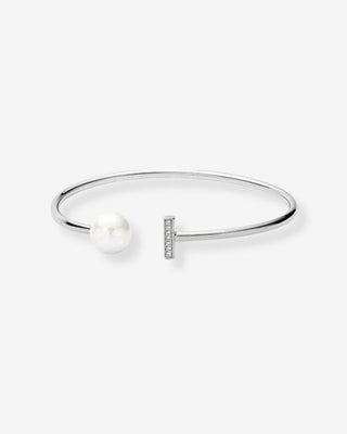 Sterling Silver White Edison 10.5-11mm Freshwater Pearl Cubic Zirconia Bar Bangle