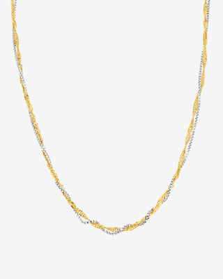 9k Yellow & White Gold Box & Singapore Chain Necklace