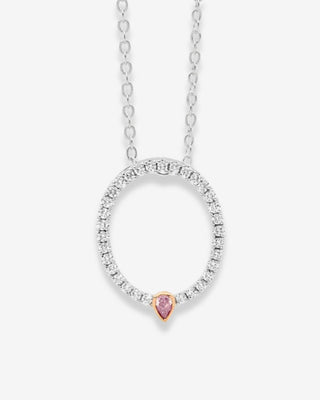 18k White & Rose Gold Oval Diamond Pendant With Pear Shaped Argyle Pink Diamond Feature