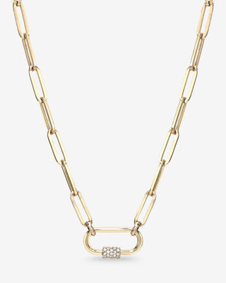 9k Yellow Gold Silver-Filled Paperclip Chain With Diamond Set Carabiner - 45cm