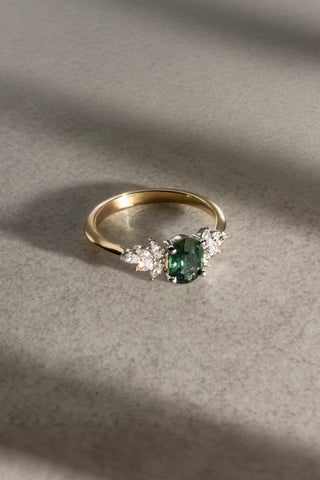 9k Yellow Gold Oval Australian Green Sapphire & Diamond Ring