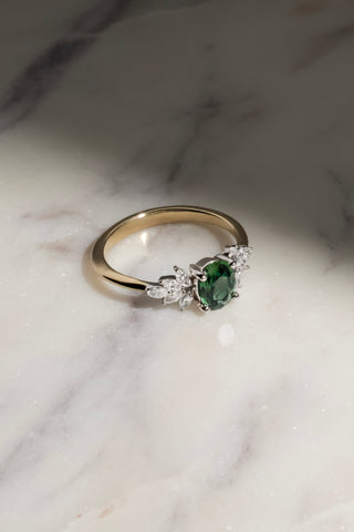 9k Yellow Gold Oval Australian Green Sapphire & Diamond Ring