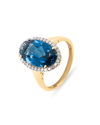 9k Yellow Gold 4.59ct London Blue Topaz & Diamond Ring