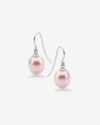 925 Sterling Silver 9-9.5mm Natural Pink Freshwater Cultured Pearl Shepherds Hook Earrings