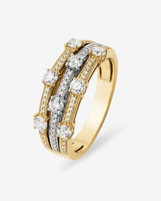 9k Yellow & White Gold Three Row Diamond Dress Ring