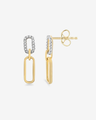 9k Yellow & White Gold Diamond Set Double-Link Drop Earrings