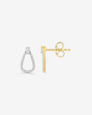 9k Yellow & White Gold Pear Shaped Drop Diamond Set Stud Earrings