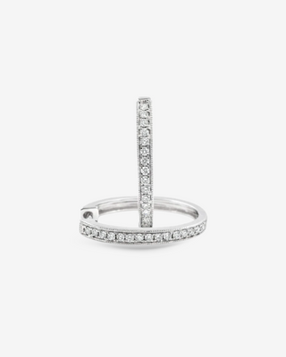 9k White Gold Diamond Set Millgrain Oval Huggies