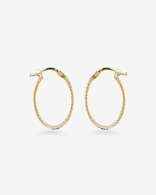 9k Yellow Gold Diamond Cut Oval Hoop Earrings - Large