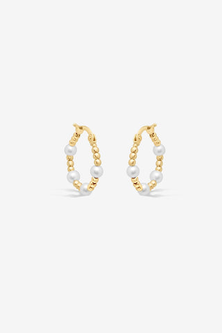 9K Yellow Gold Fresh Water Pearl Hoop Earrings