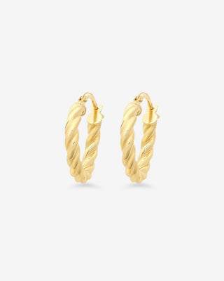 9k Yellow Gold Silver-Filled Twisted Hoop Earrings - Small
