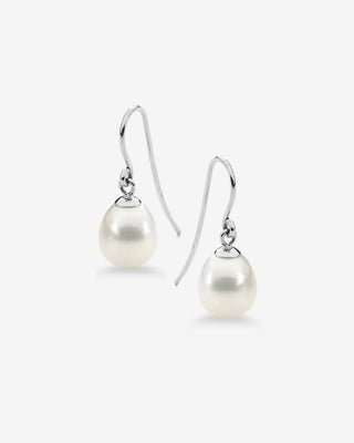 925 Sterling Silver 9-9.5mm White Freshwater Cultured Pearl Shepherds Hook Earrings