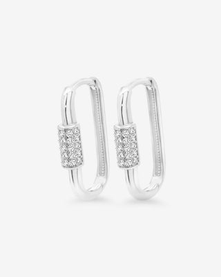 9k White Gold White Cubic Zirconia Paperclip Earrings