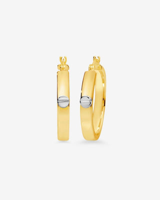9k Yellow Gold Round Hoop Earrings With White Gold Screw Detail - 20mm Diameter