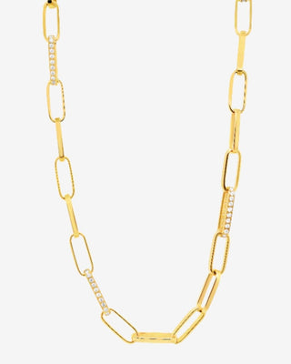 9k Yellow Gold Silver Filled Cubic Zirconia Paperclip Necklace