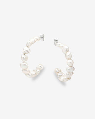 Sterling Silver White Keshi Pearl 6-7mm Hoop Studs