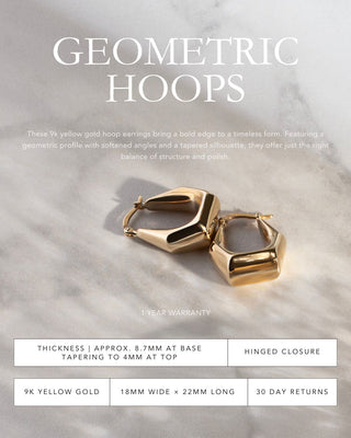 9k Yellow Gold Geometric Hoop Earrings