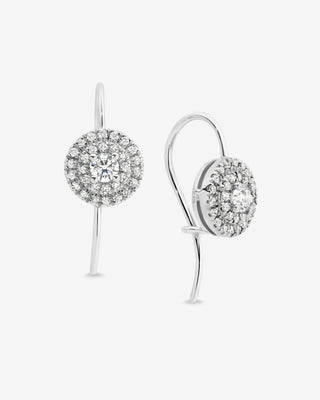18k White Gold Argyle Diamond Double Halo Shepherds Hook Earrings