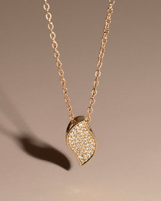 9k Yellow Gold Pave Set Leaf Pendant