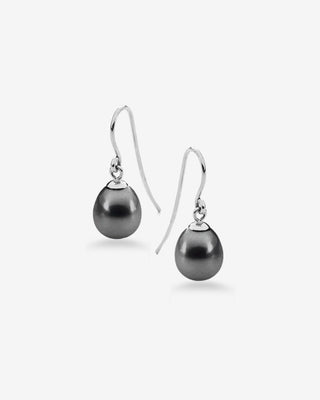 925 Sterling Silver 9-9.5mm Dyed Black Cultured Freshwater Pearl Shepherds Hook Earrings