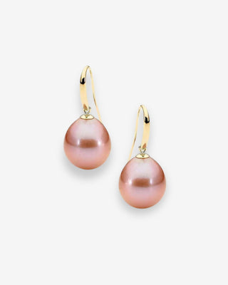 9k Yellow Gold Pink Edison Drop Freshwater Pearl Shepherd Hook Earrings