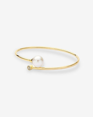 9k Yellow Gold White Edison Freshwater Cultured Pearl & Round Diamond Cluster Bangle
