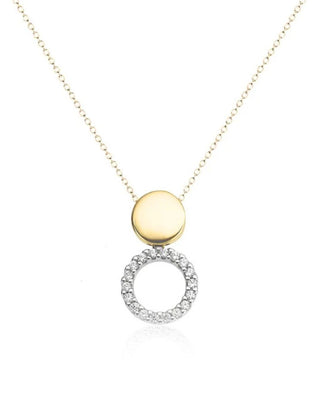 Alara 9k yellow and white gold double circle pendant with 0.10ct round brilliant natural diamonds